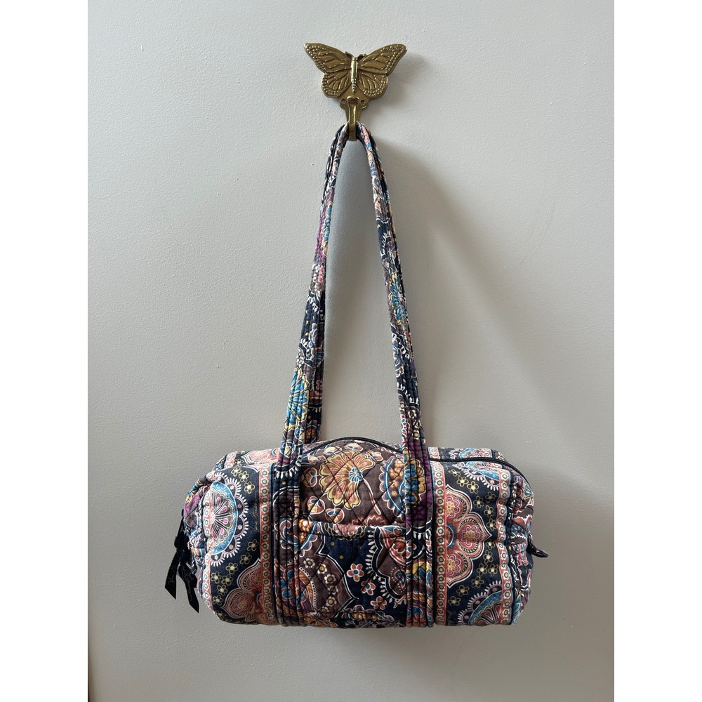 Vera Bradley Kensington Paisley Quilted Cotton Barrel Shoulder Bag Handbag Navy